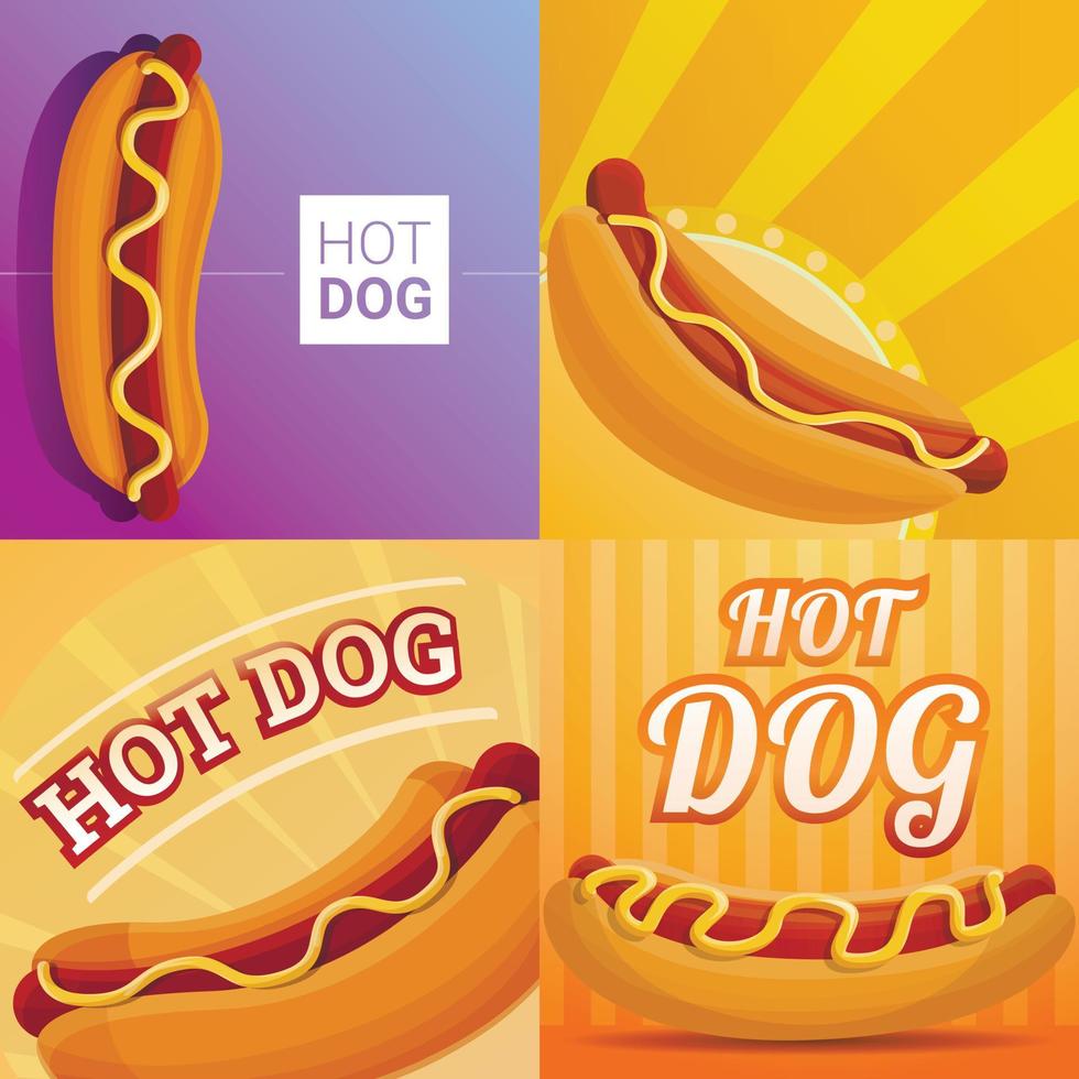 Fresh hot dog banner set, cartoon style vector