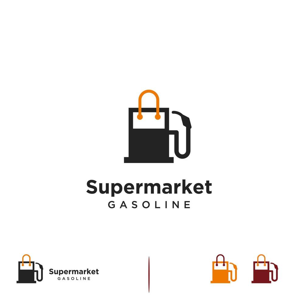 supermarket gasoline logo, gas pump combine with shopping bag logo icon vector