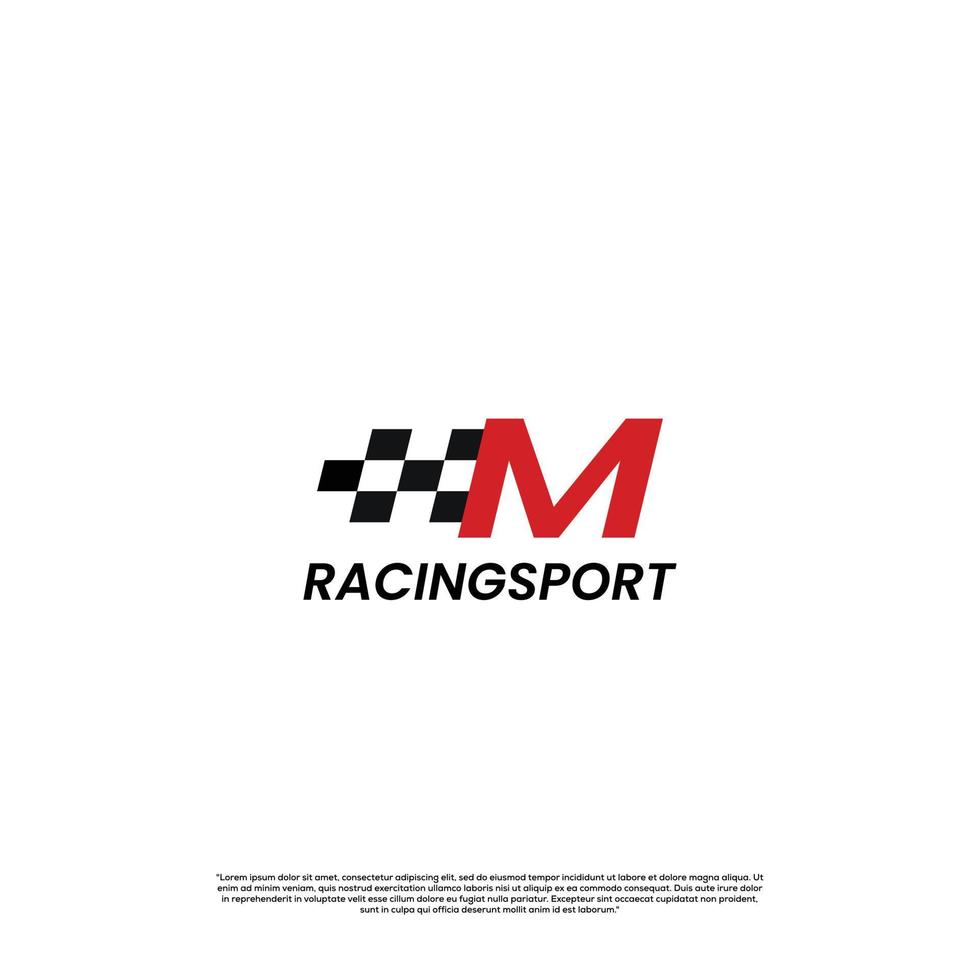 letter M with racing flag icon template logo design vector