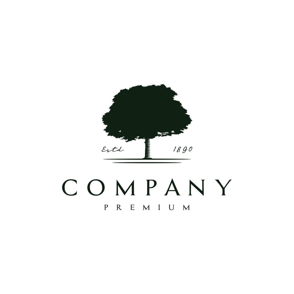 silhouette of oak tree landscape logo design retro hipster vintage vector