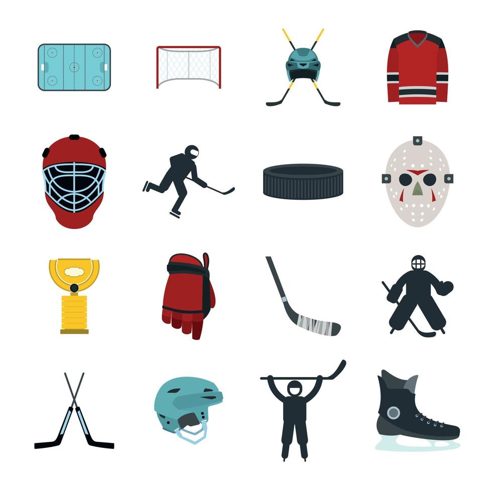 Hockey flat icons set vector