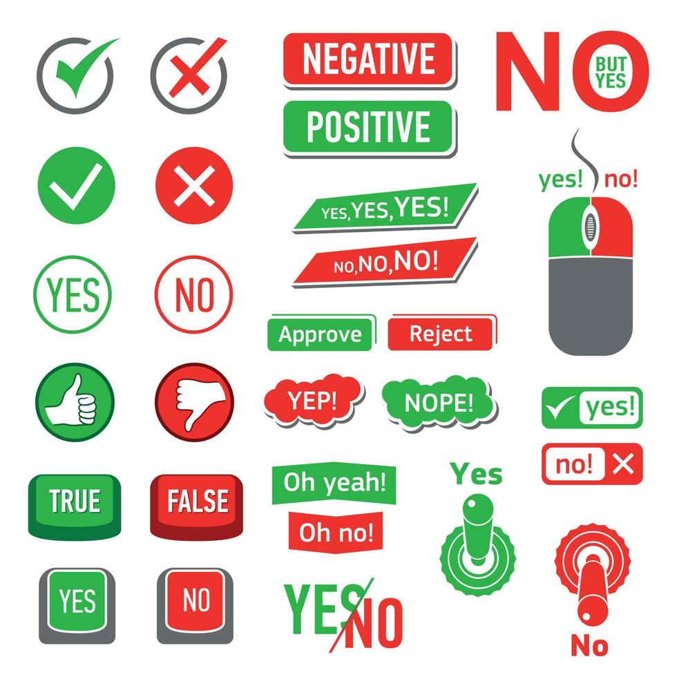 Yes No icons set, simple style vector