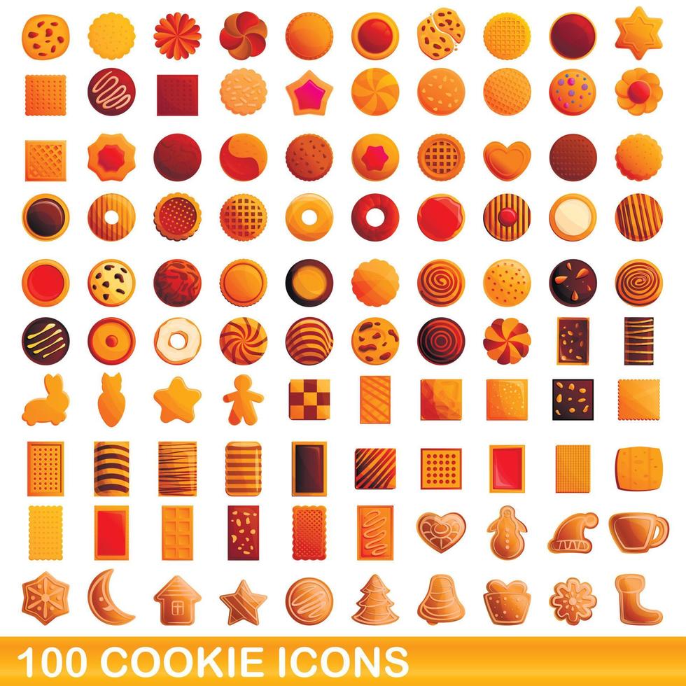 100 cookie icons set, cartoon style vector