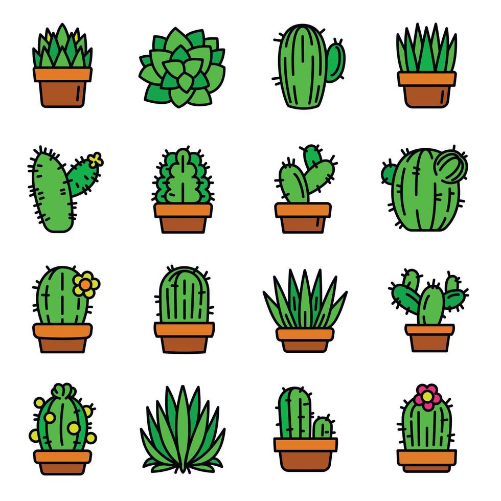 Succulent icons set, outline style vector