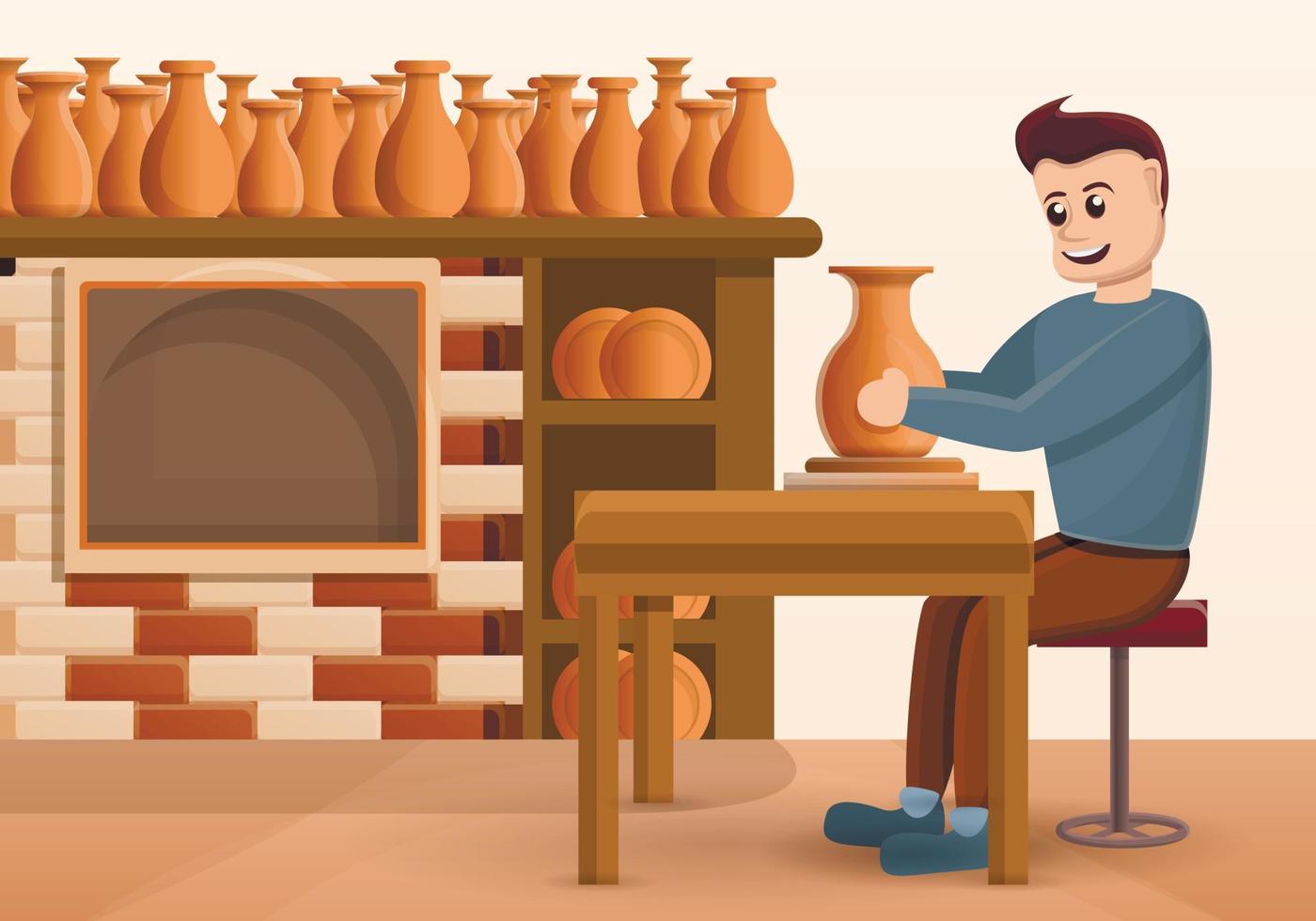 Potters wheel concept background, cartoon style vector