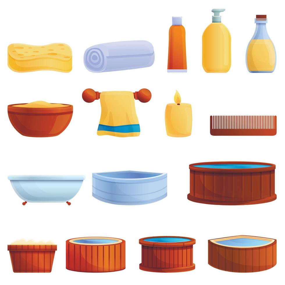 Jacuzzi icons set, cartoon style vector