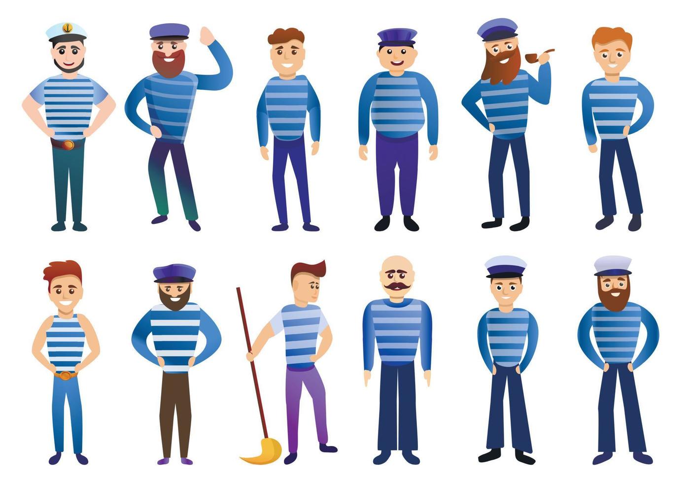 Sailor icons set, cartoon style vector