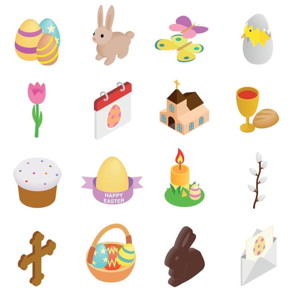 Easter isometric 3d icons vector