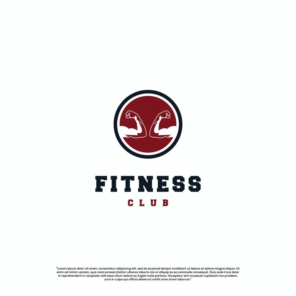 logotipo del club de fitness, dos manos con gran músculo en el concepto de logotipo creativo circular vector