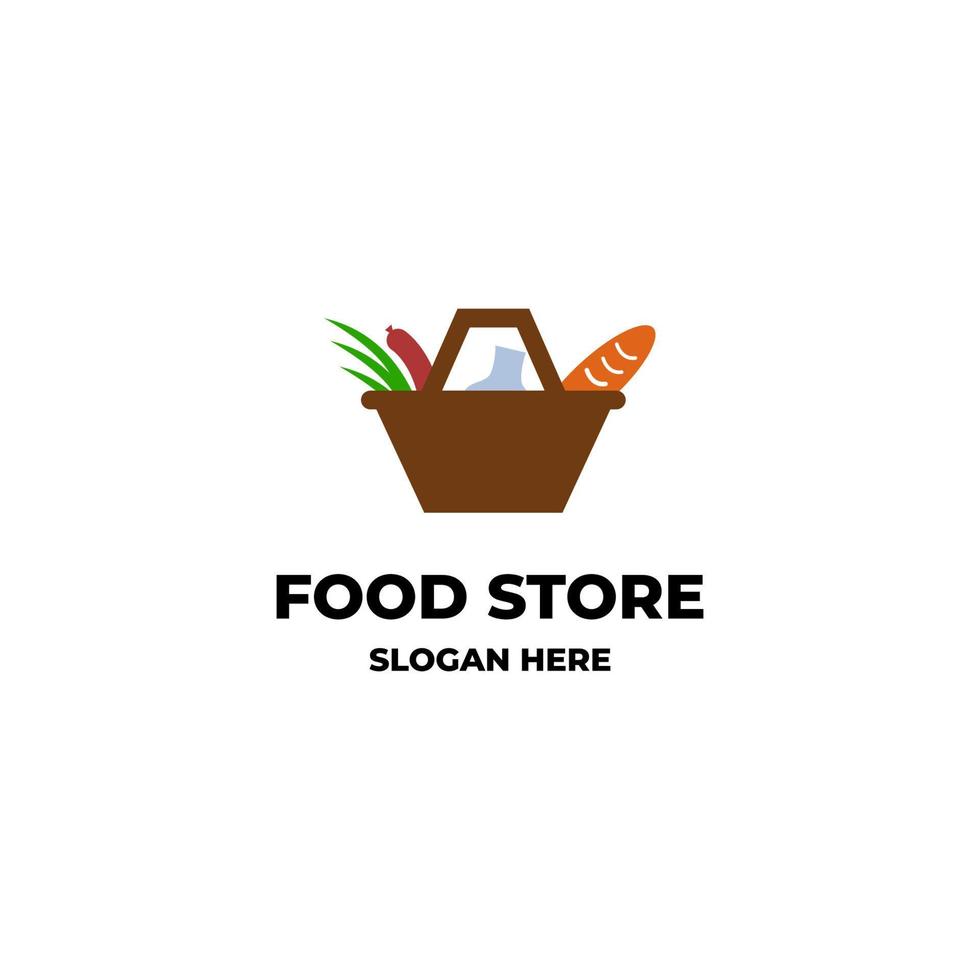 Food store logo design concept, grocery logo illustration, basket with food logo vector