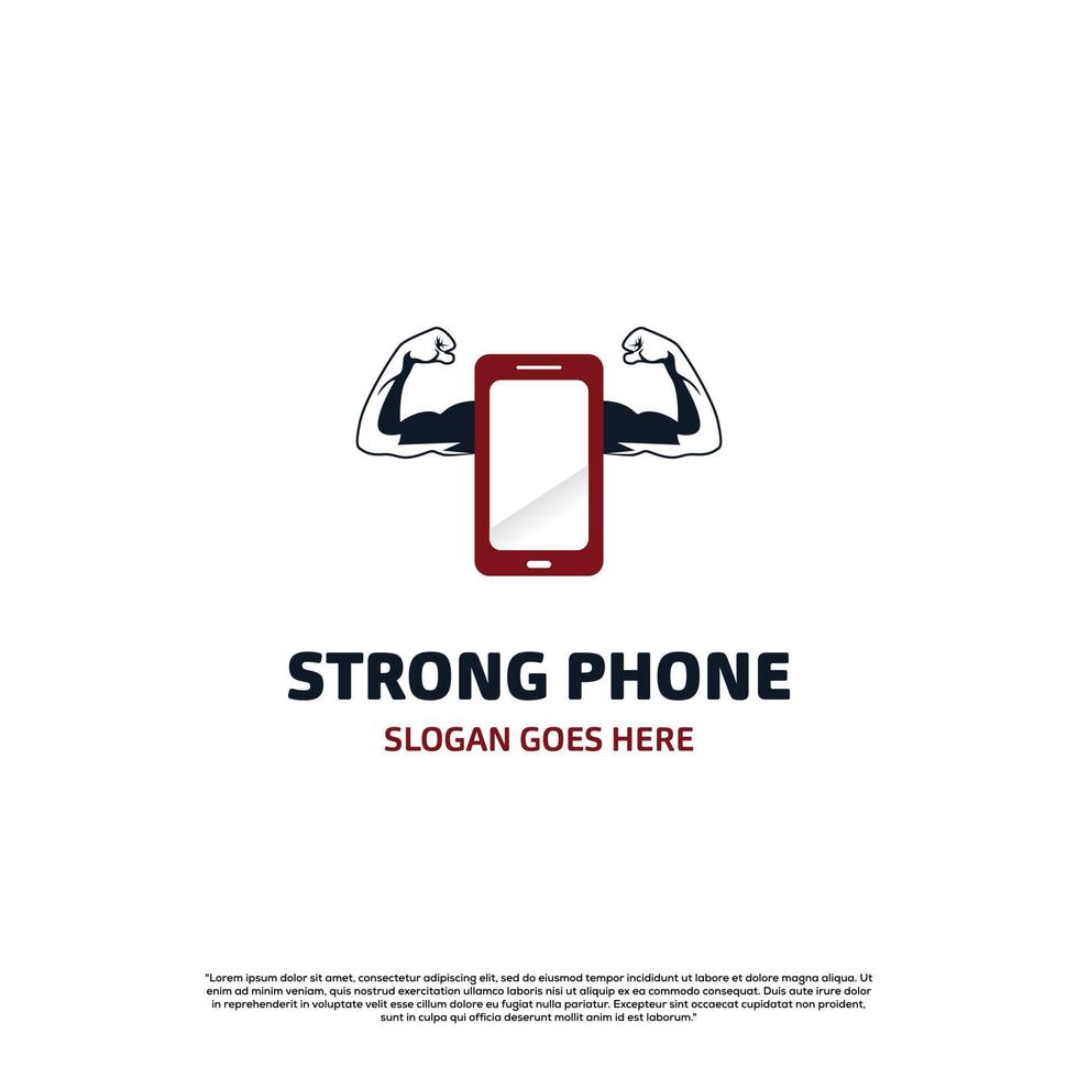 strong phone logo on isolated background, phone with muscle logo icon template vector