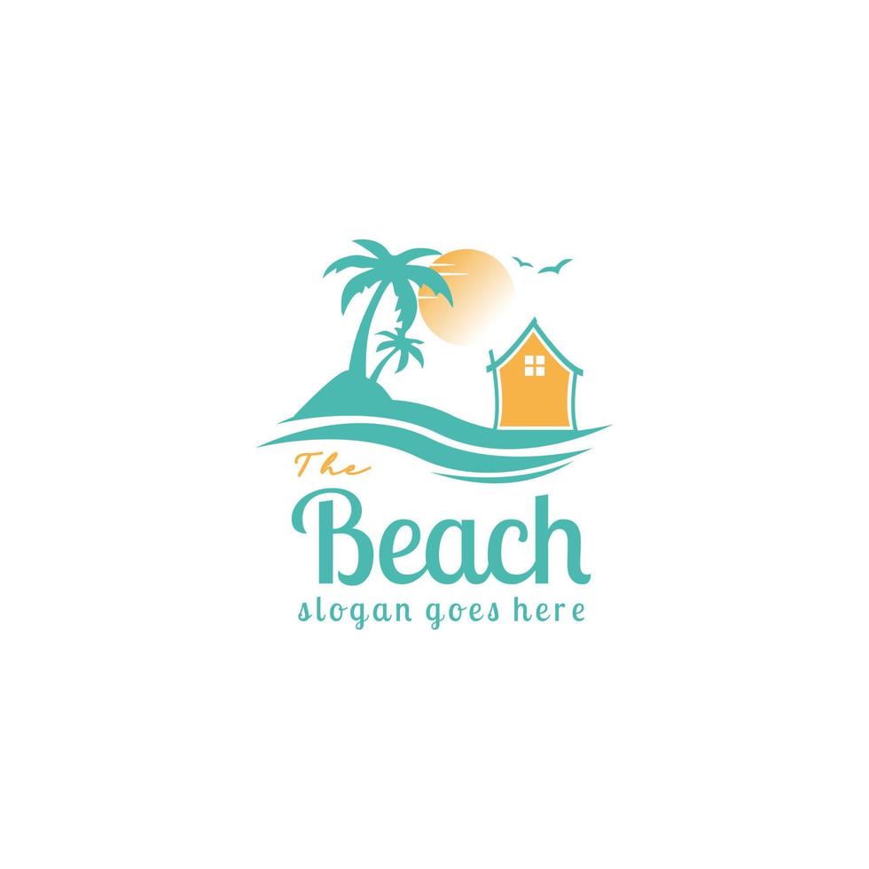 landscape beach logo design illustration, ocean logo icon template vector