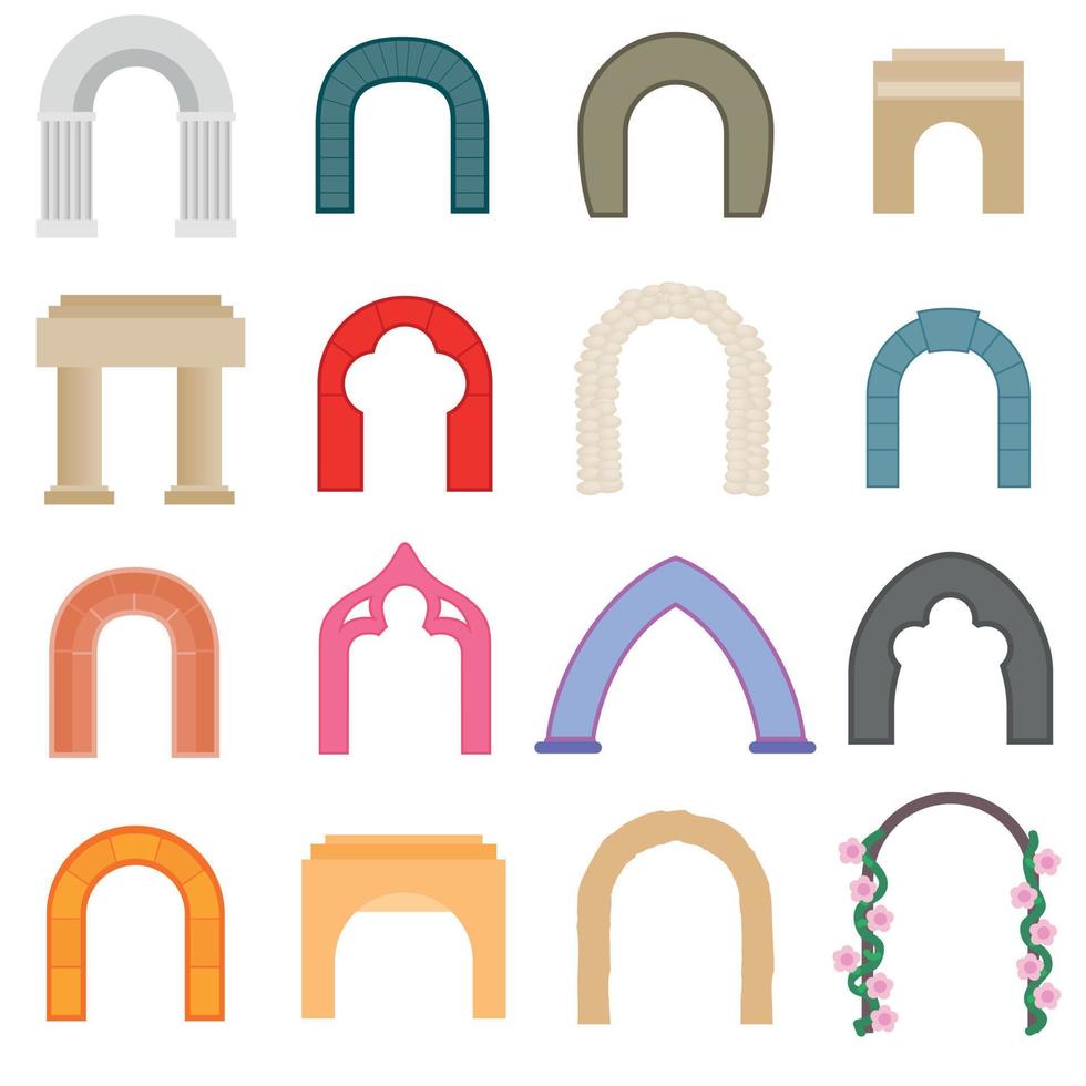 Arch icons set, flat style vector