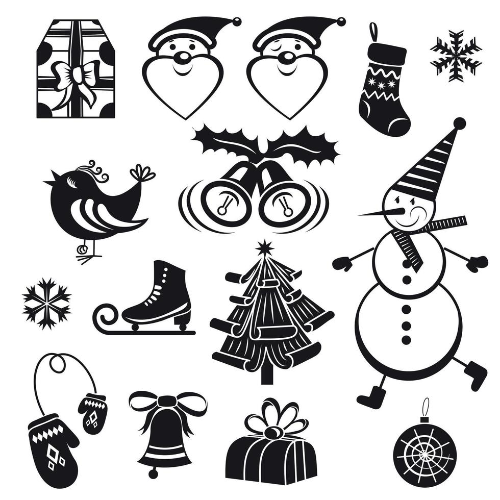 Merry Christmas monochrome illustrations set vector