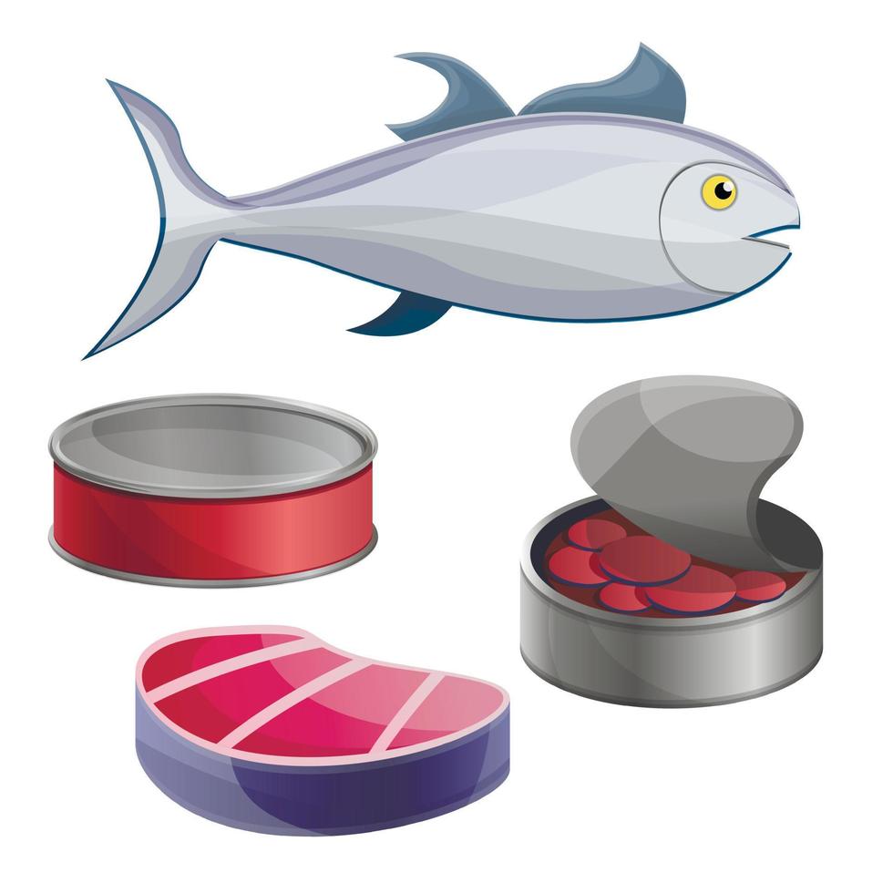 Tuna icon set, cartoon style vector