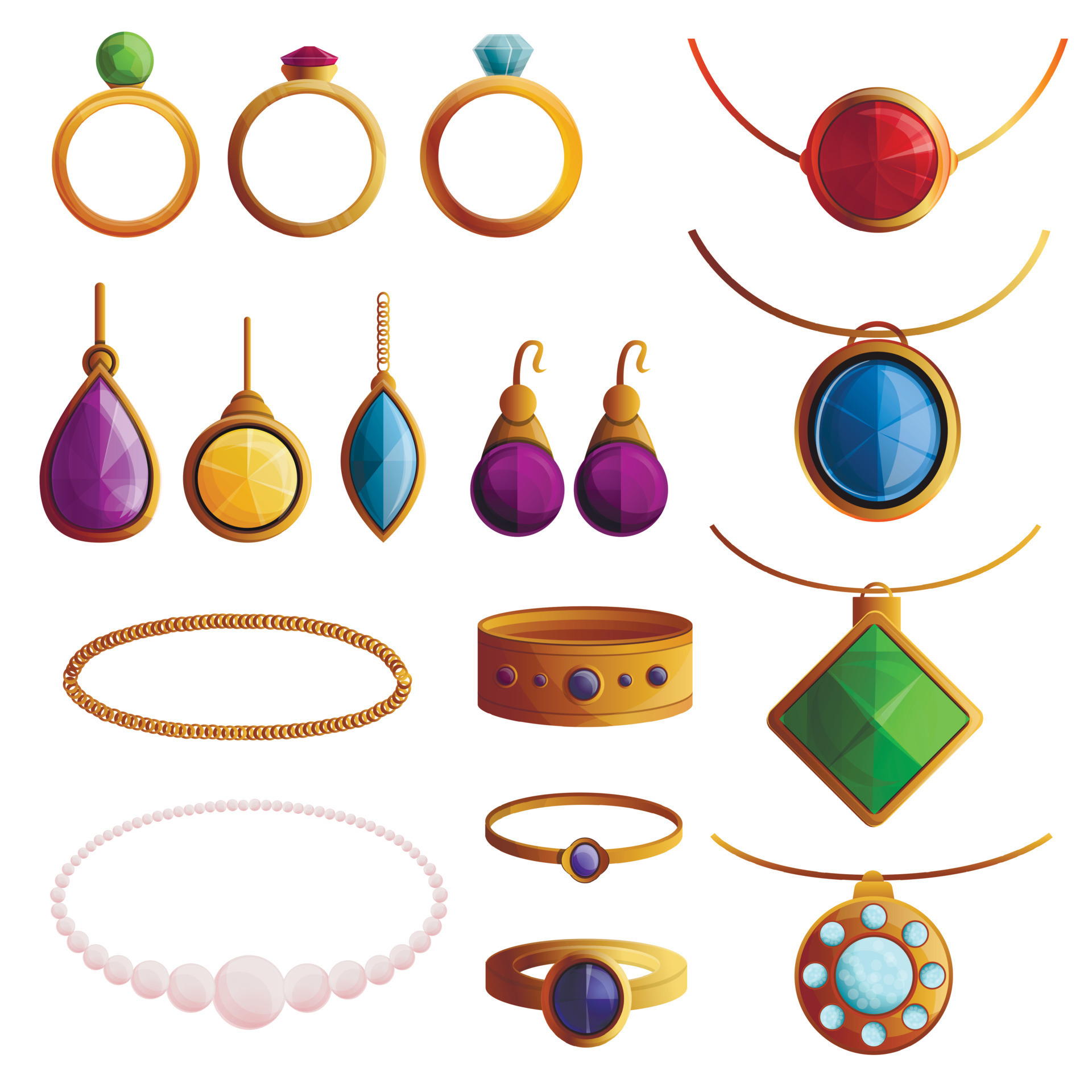 Jewellery icon set, cartoon style 8892047 Vector Art at Vecteezy