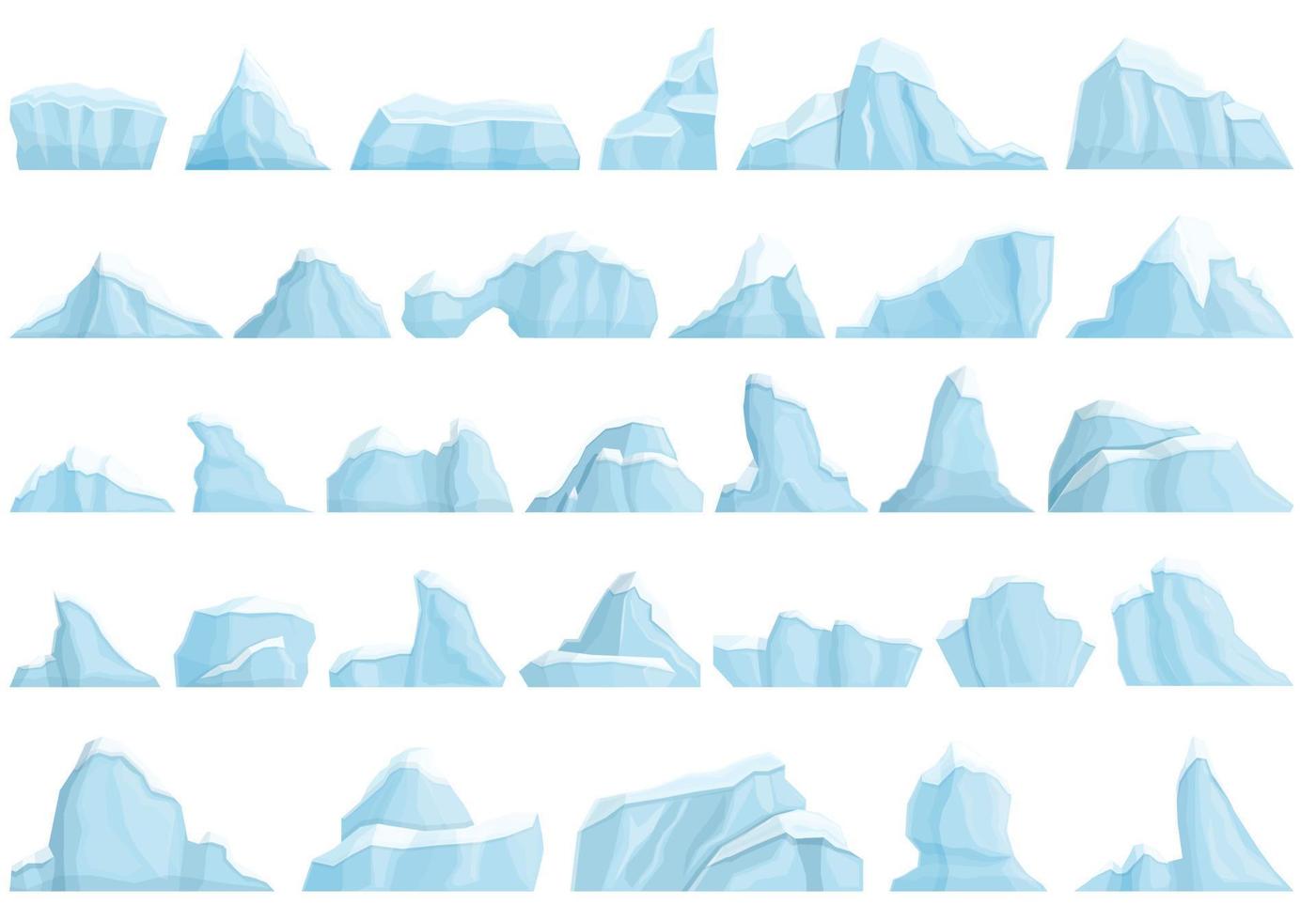 conjunto de iconos de iceberg vector de dibujos animados. derretimiento de invierno