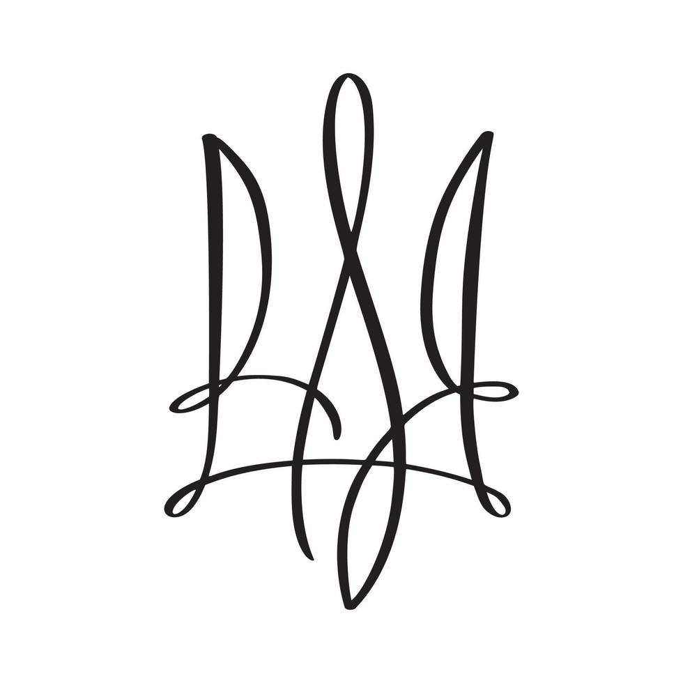 icono de tridente del símbolo nacional ucraniano vectorial. escudo de armas de caligrafía dibujada a mano del emblema del estado de ucrania ilustración de color negro imagen de estilo plano vector