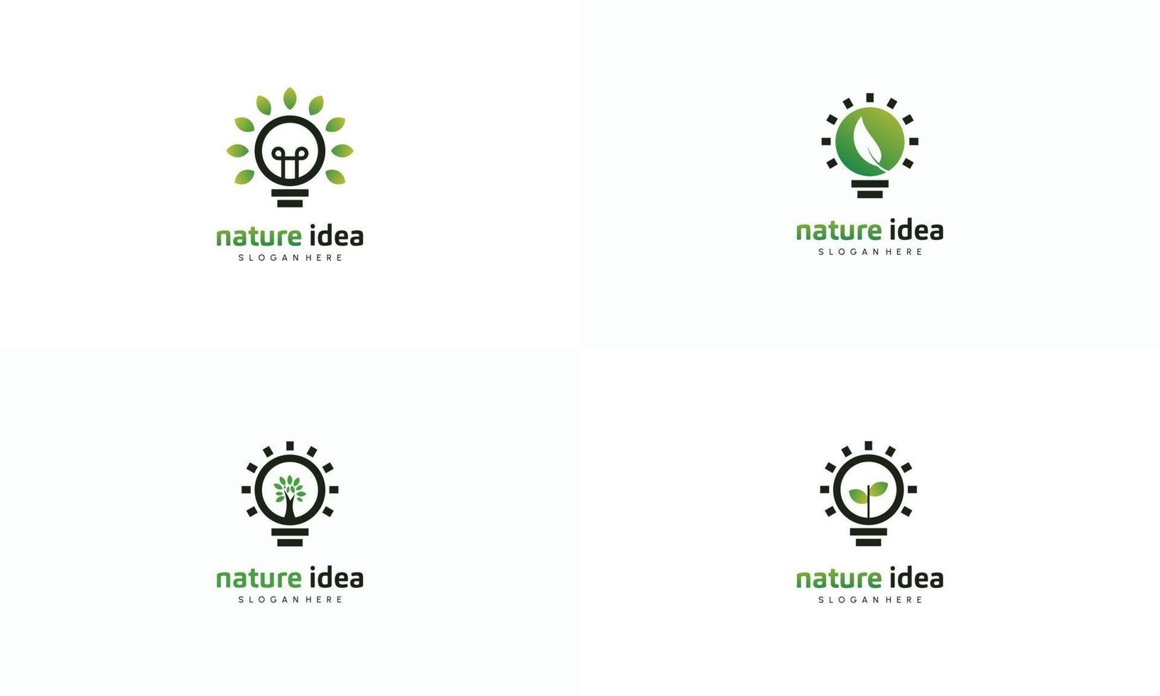 set of simple nature lamp logo design on isolated background, lightbulb with leaf logo modern concept vector