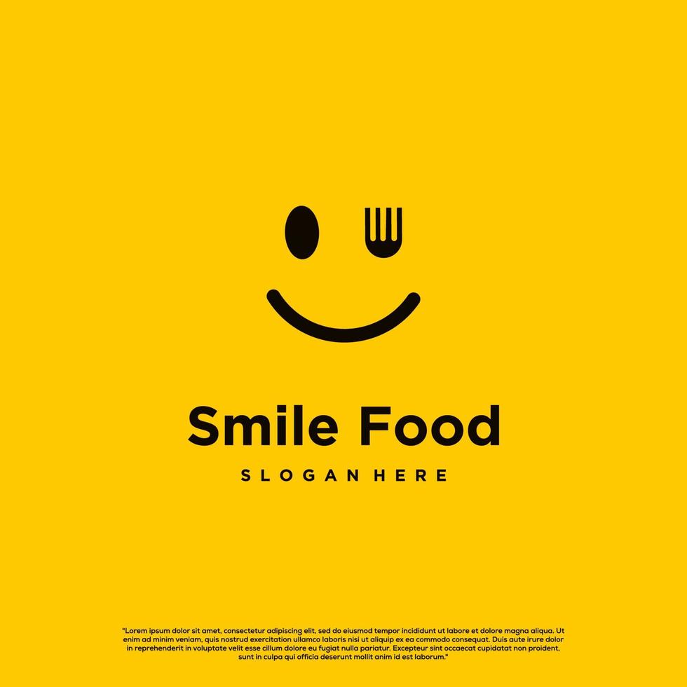 smile food logo design on isolated background, happy food logo design concept modern vector