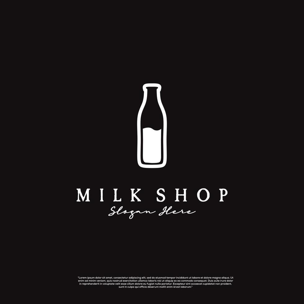 milk shop logo design retro hipster vintage, label symbol badge, milk bottle logo concept template vector