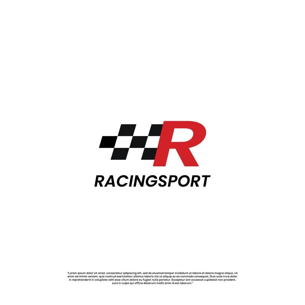 letter R with racing flag icon template logo design vector