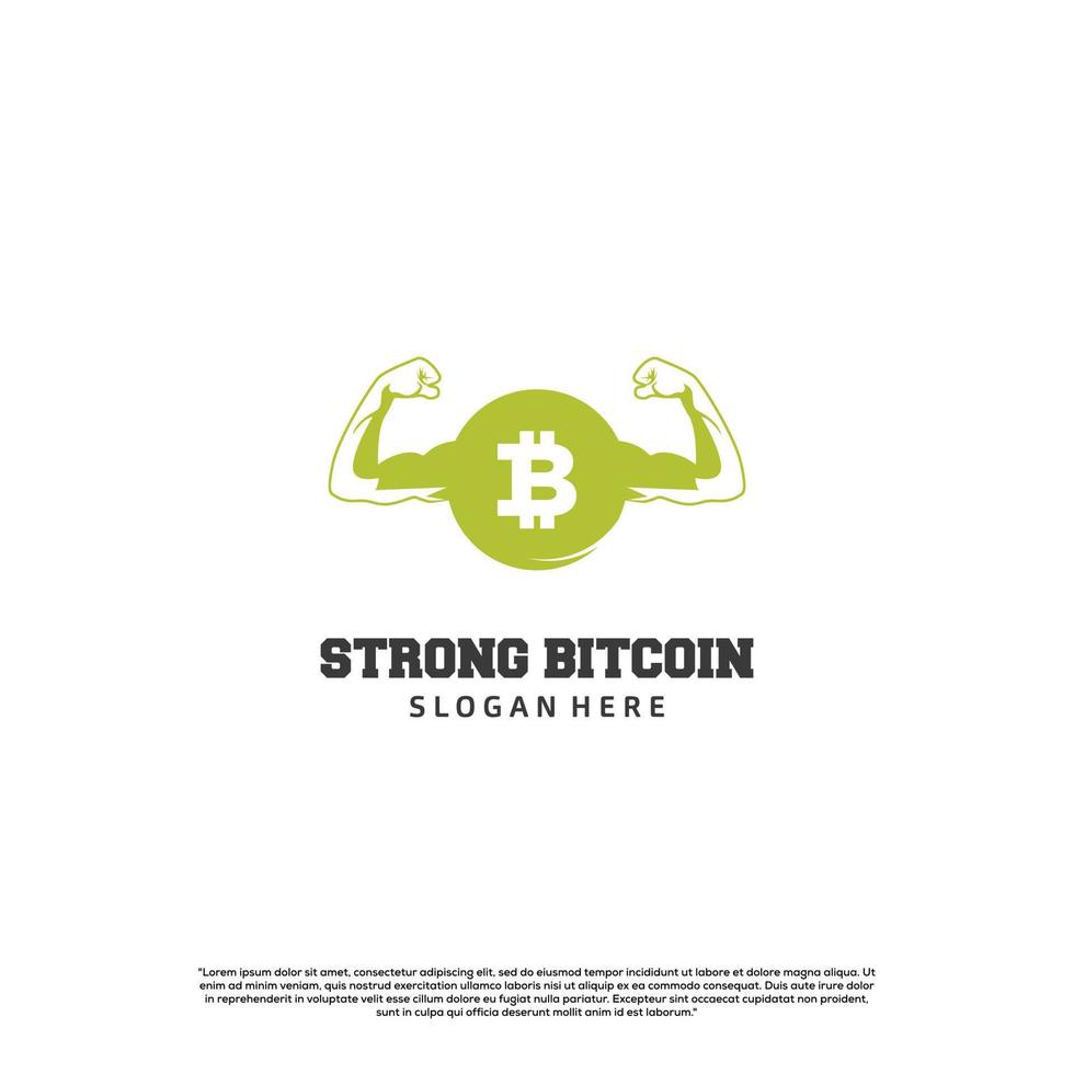 strong bitcoin logo design icon template, bitcoin with muscle logo concept, vector