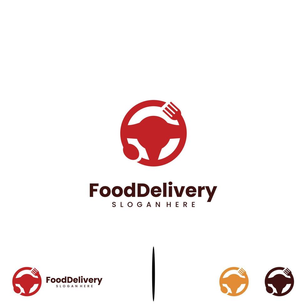 food delivery logo design modern illustration, steering wheel with fork and spoon logo concept vector