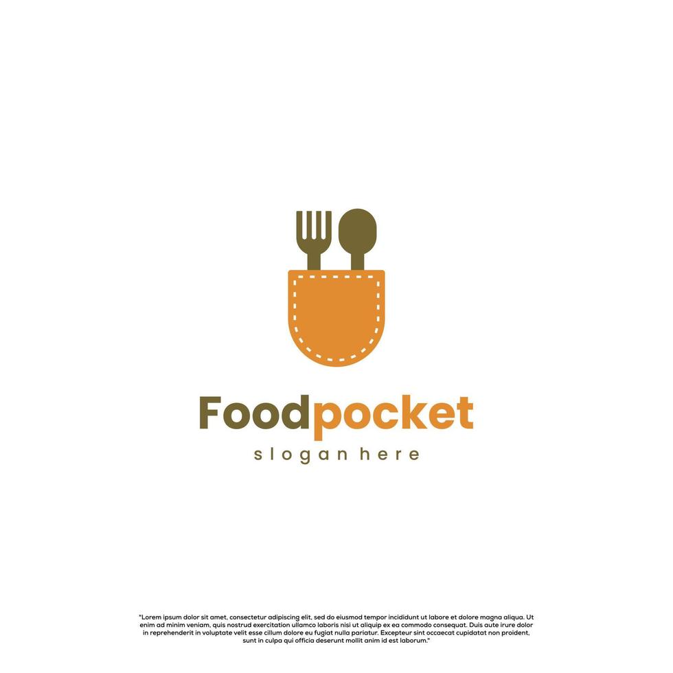 diseño de logotipo de bolsillo de alimentos en un fondo aislado, bolsillo con icono de logotipo de cuchara y tenedor vector