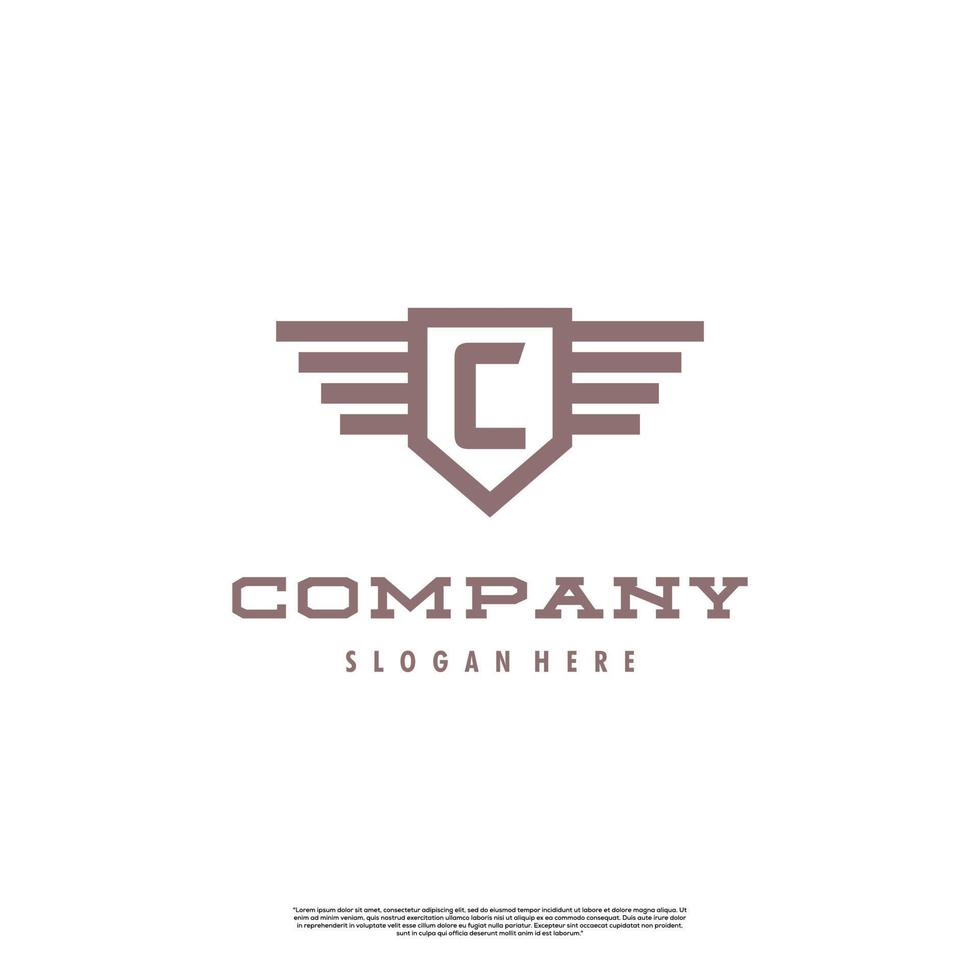 letter c with shield and wing logo design simple concept vector