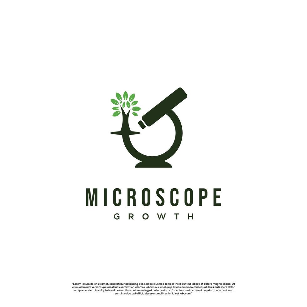 logotipo de microscopio natural, microscopio con diseño de logotipo de árbol de crecimiento concepto moderno vector