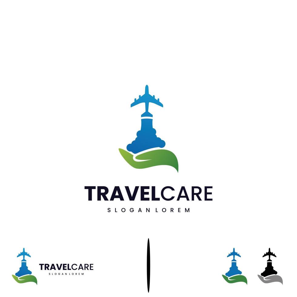 travel care logo design on isolated background, plane with hand logo design concept vector