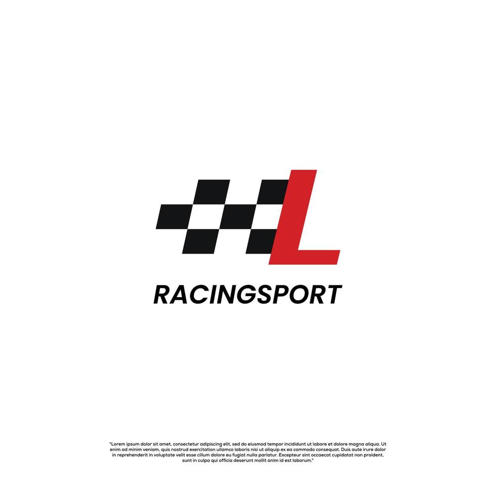 letter L with racing flag icon template logo design vector