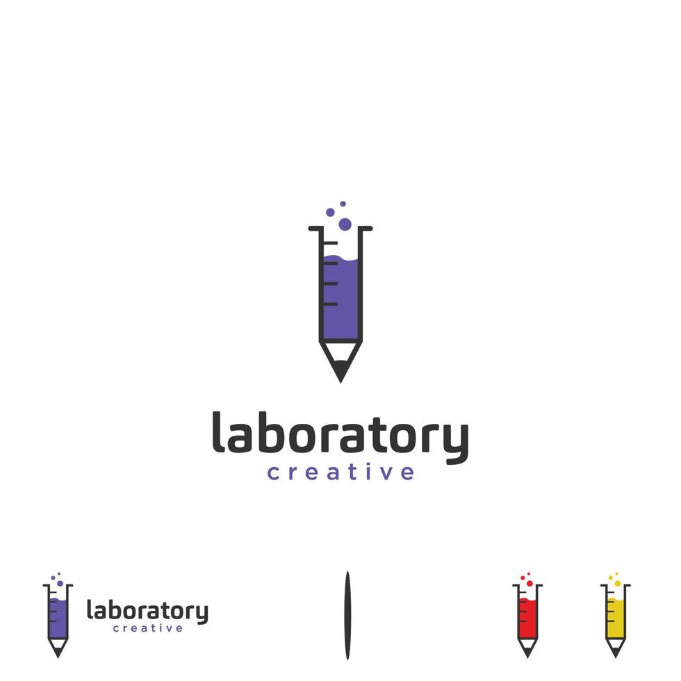 diseño de logotipo de laboratorio de lápiz sobre fondo aislado, laboratorio de botella combinado con concepto creativo de logotipo de lápiz vector