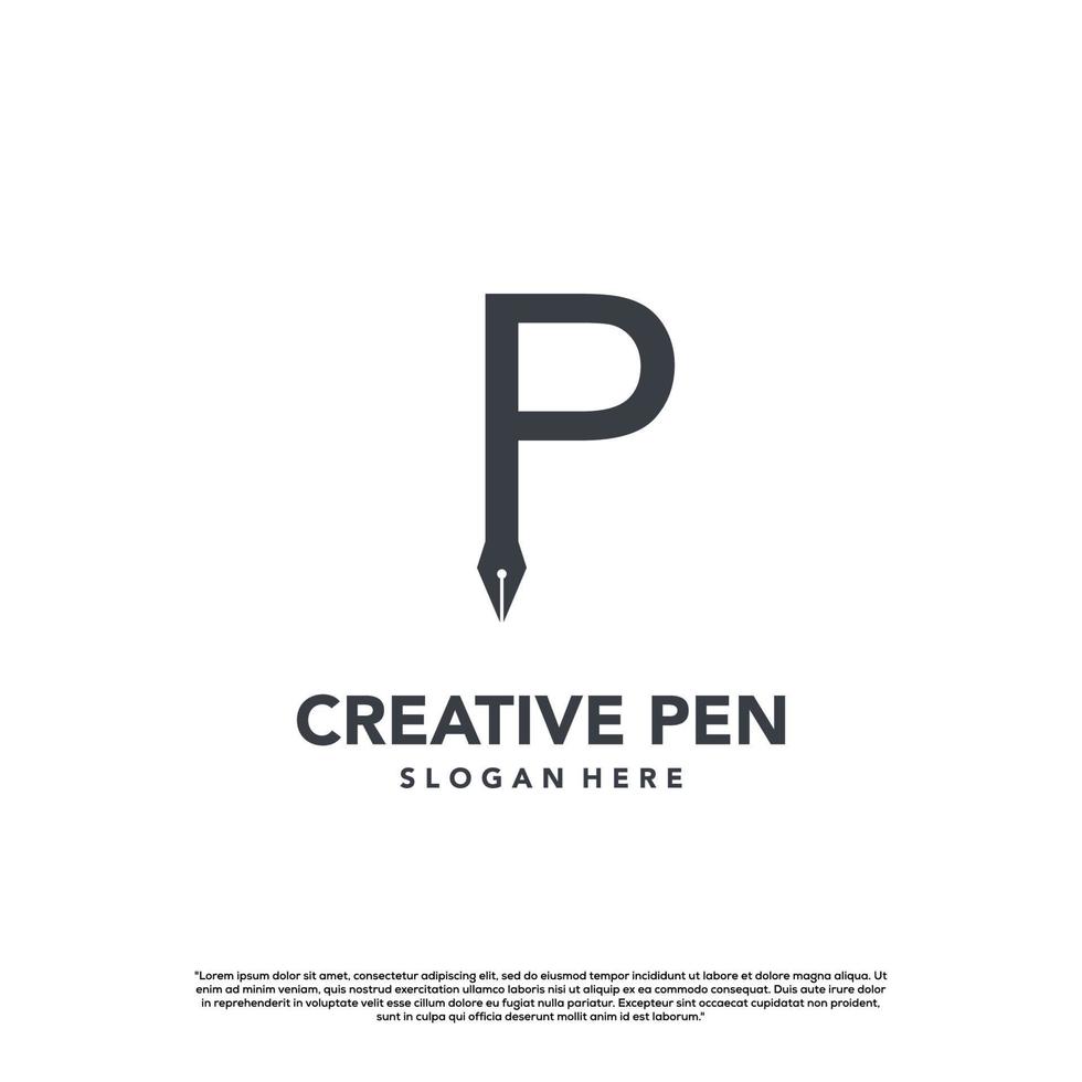 vector initial p with pen logo design concept