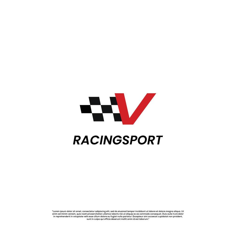 letra v con diseño de logotipo de plantilla de icono de bandera de carreras vector