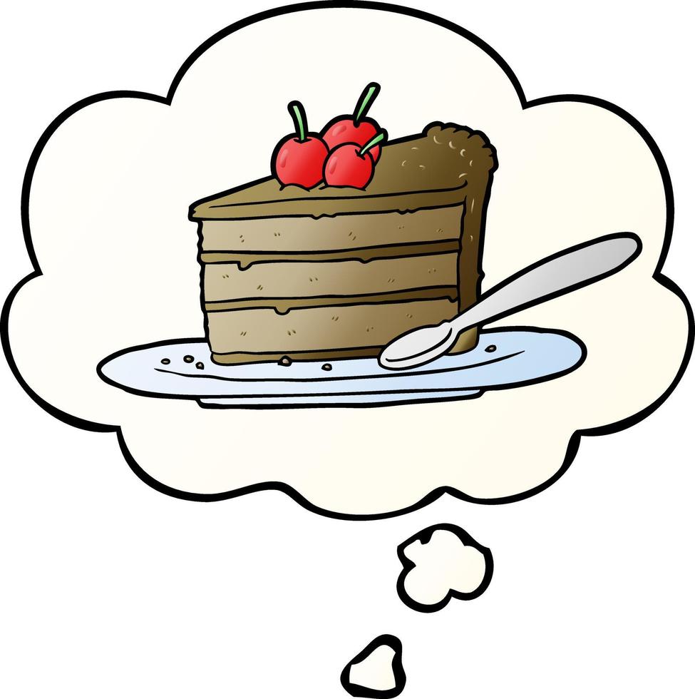 cartoon chocolate cake and thought bubble in smooth gradient style vector