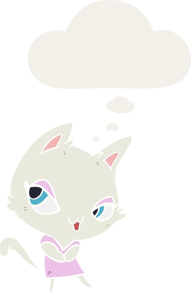 cartoon female cat and thought bubble in retro style vector