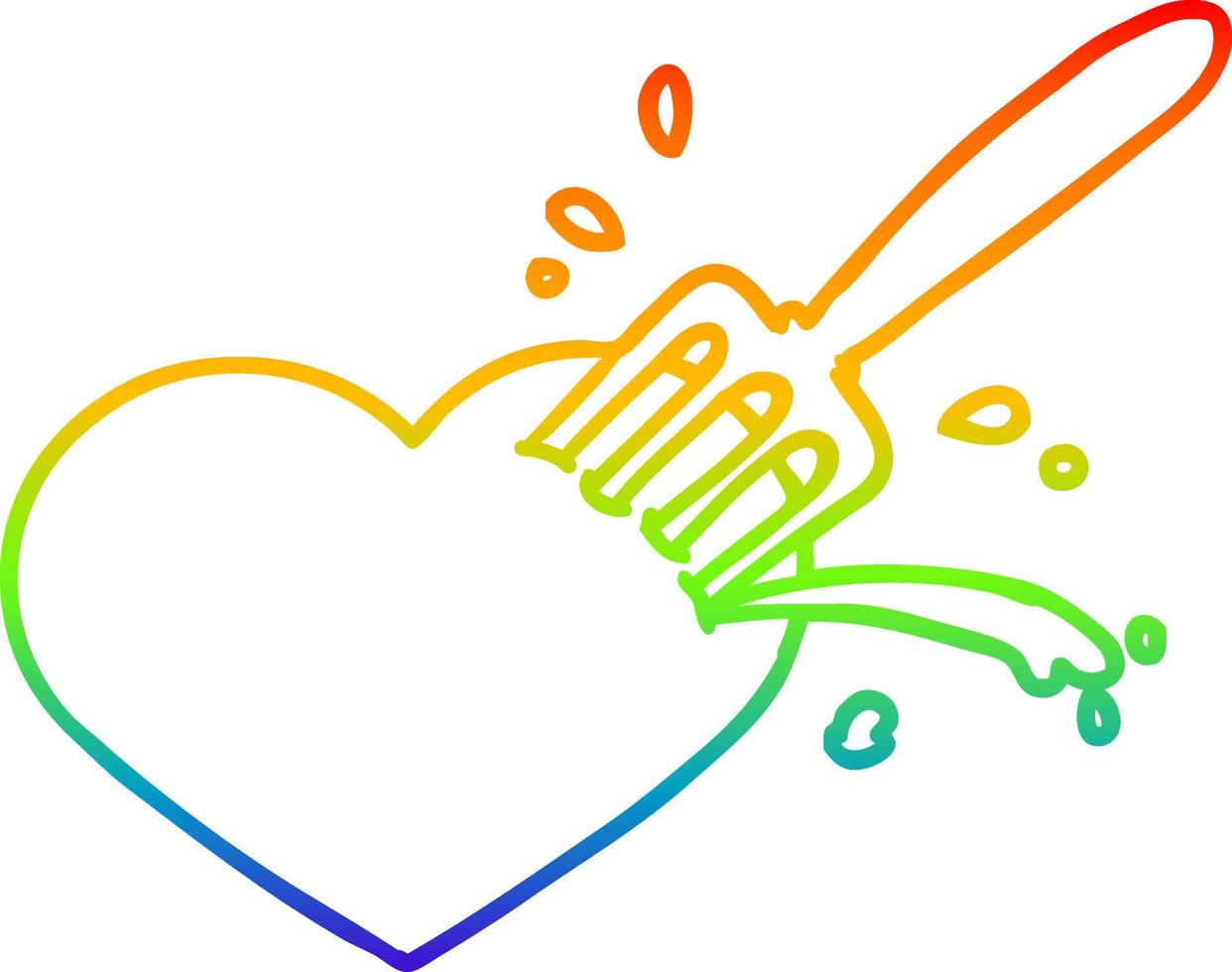 rainbow gradient line drawing cartoon love heart stuck with fork vector