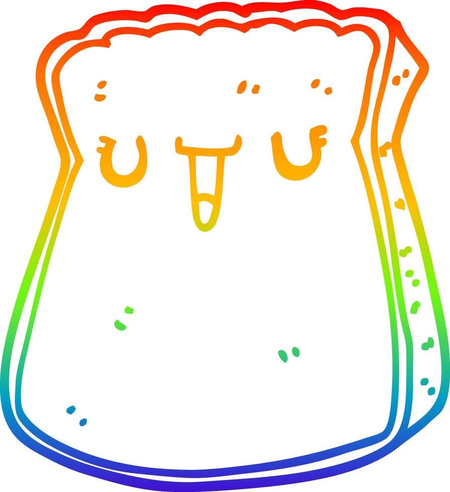 rainbow gradient line drawing cartoon slice of bread vector