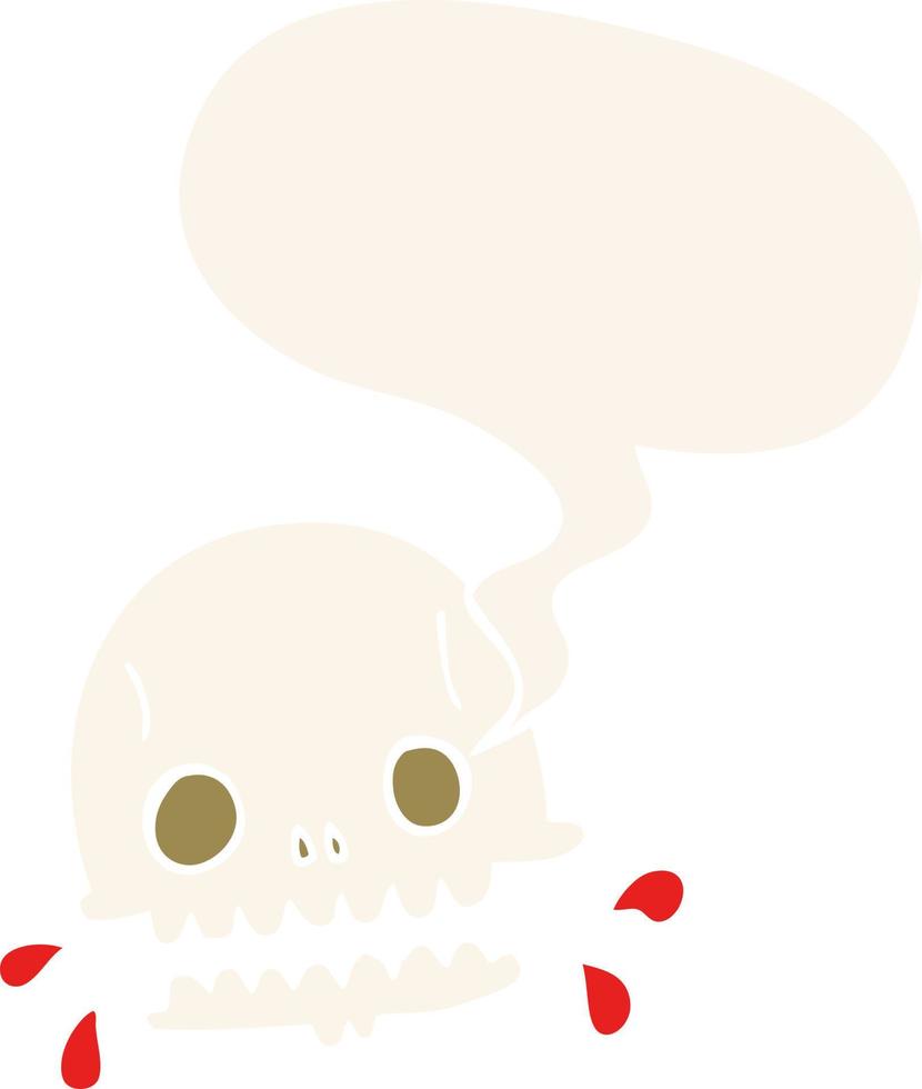 cartoon spooky skull and speech bubble in retro style vector