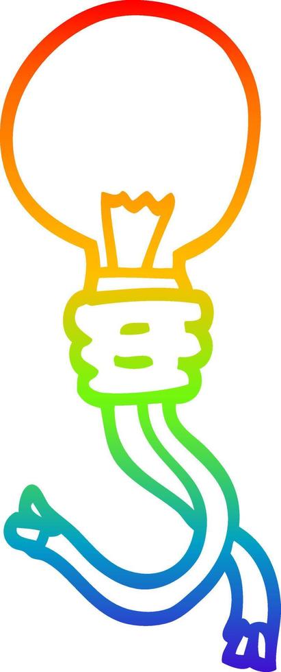 rainbow gradient line drawing cartoon glowing light bulb vector