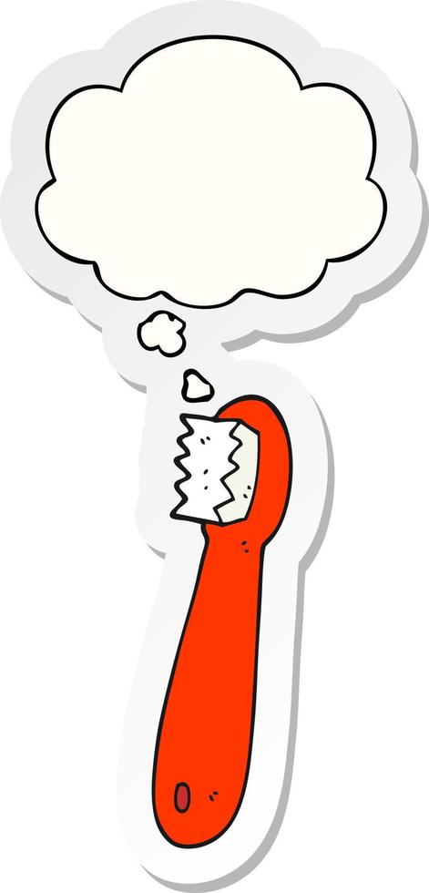 cartoon toothbrush and thought bubble as a printed sticker vector