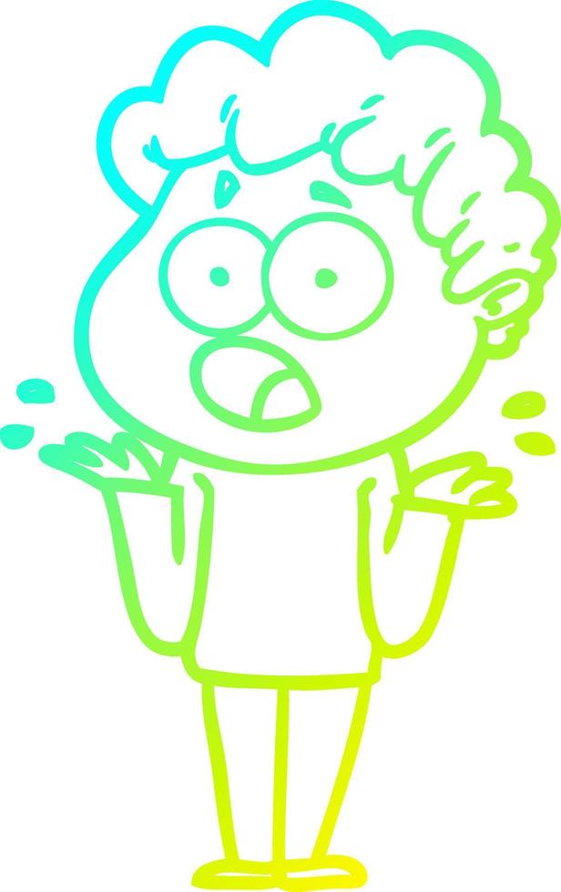 cold gradient line drawing cartoon man gasping in surprise vector