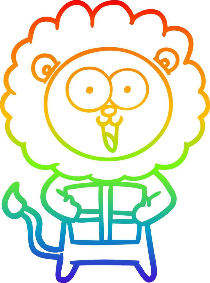 rainbow gradient line drawing happy cartoon lion vector