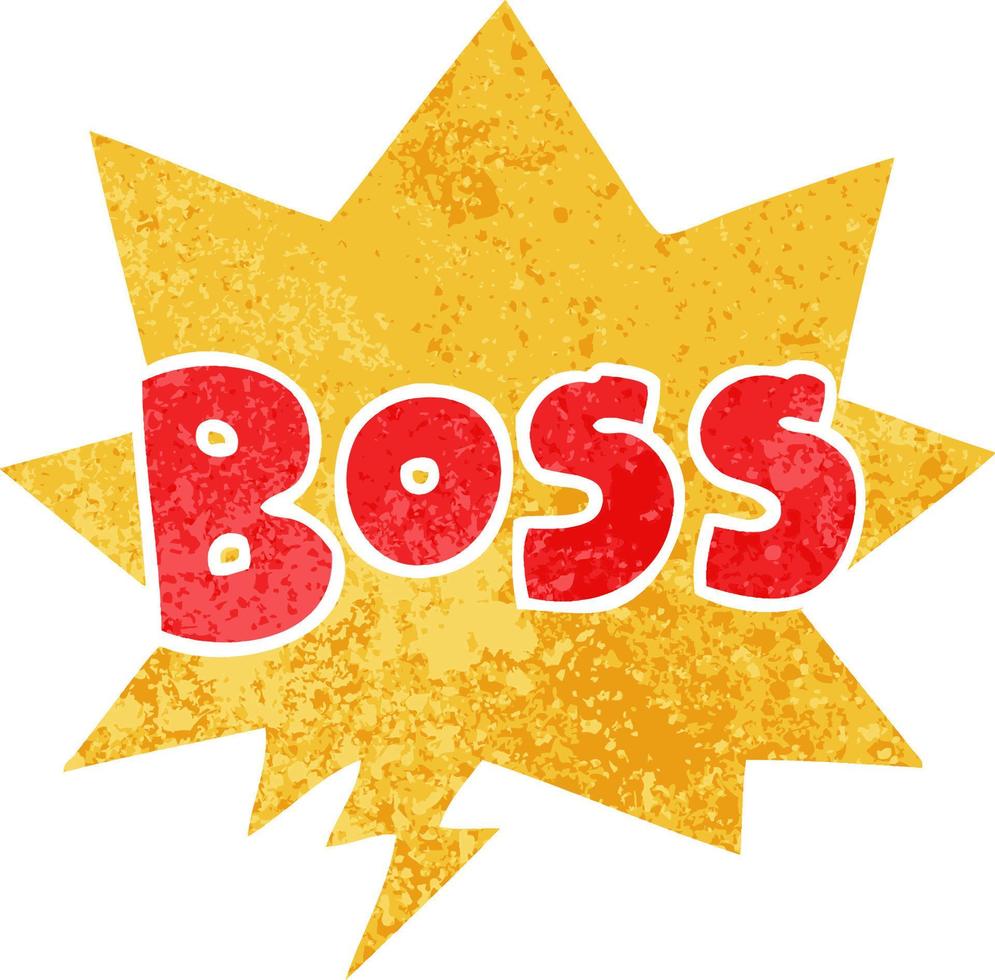 cartoon word boss and speech bubble in retro textured style vector