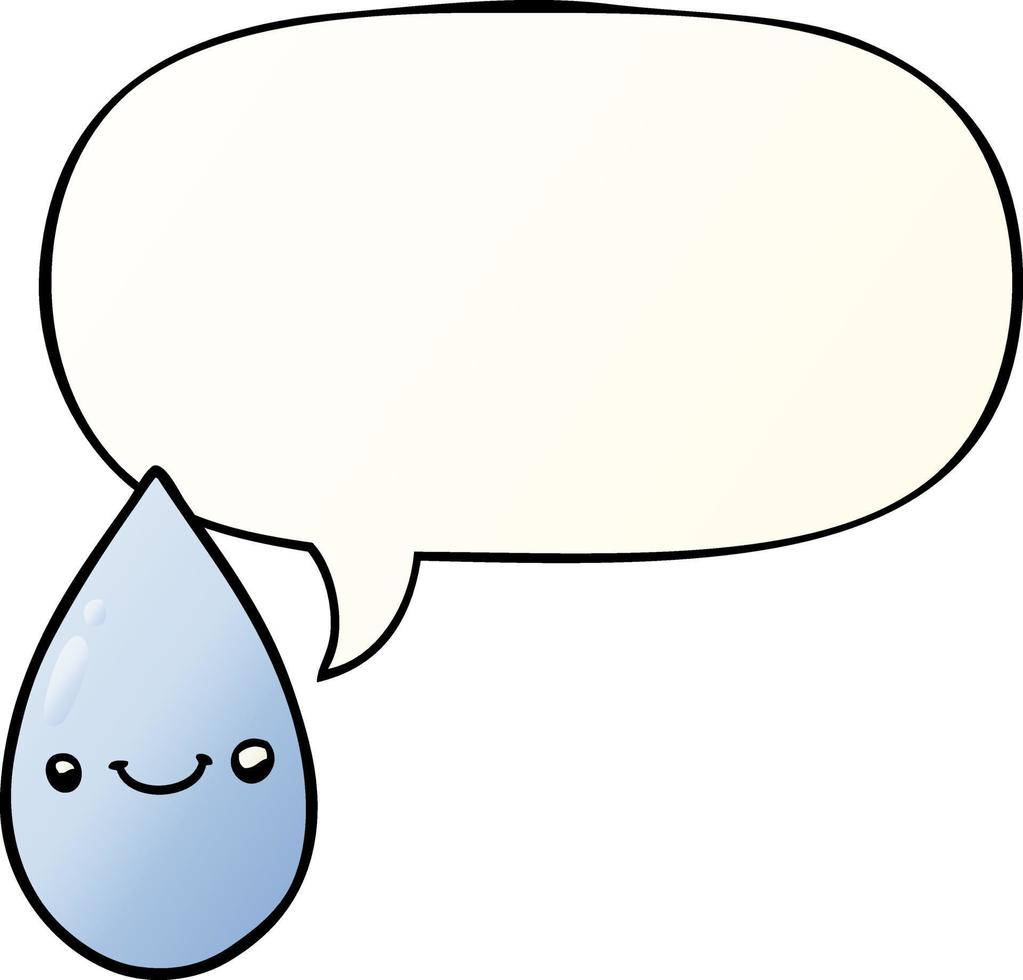 cartoon cute raindrop and speech bubble in smooth gradient style vector
