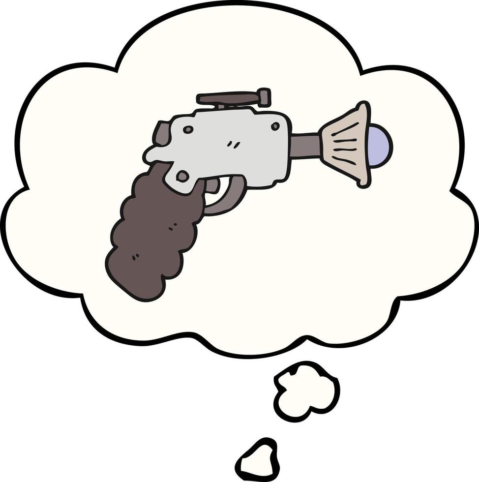 cartoon ray gun and thought bubble vector