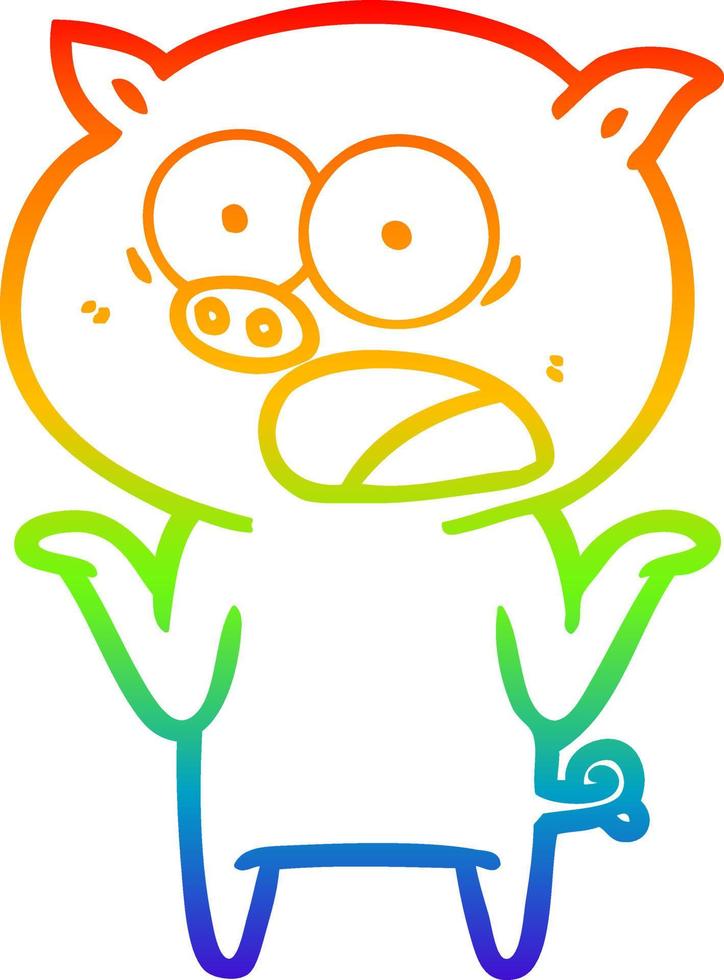 rainbow gradient line drawing cartoon pig shouting vector
