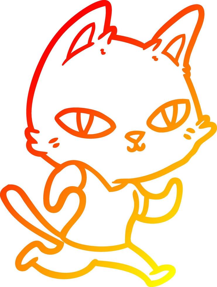 warm gradient line drawing cartoon cat running vector